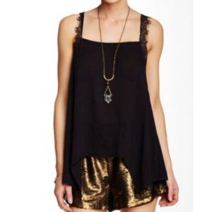 Free People Swiss Dot Lace Apron Tank Top in Black